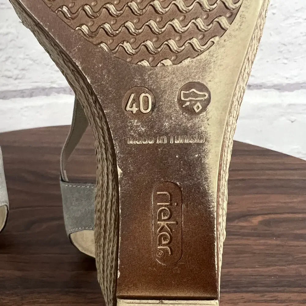 Rieker Womens 9.5 Boho Eclectic Resortwear Espadrille Peep Toe Wedge Sandals